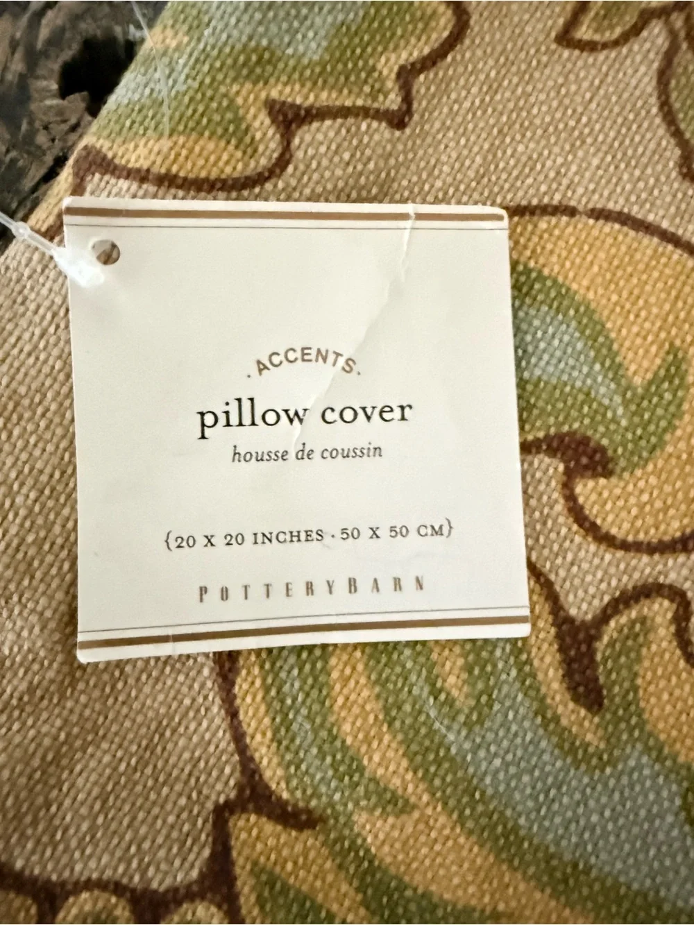 Pottery Barn set Simone linen blend pillow cover earth-toned floral scroll 20x20
